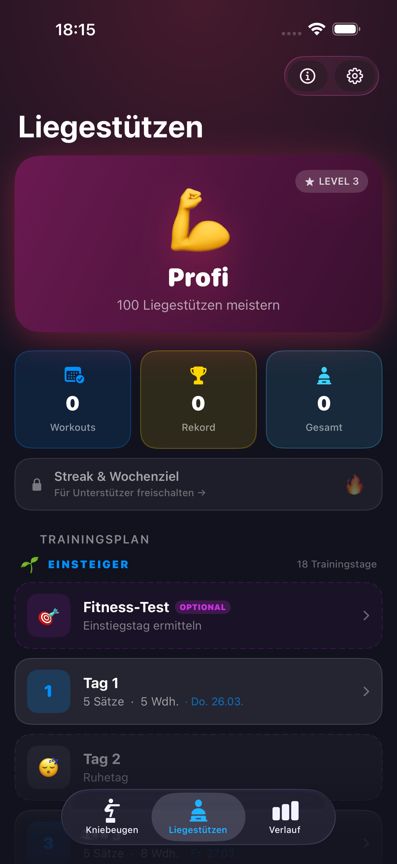 Liegestützen Screen